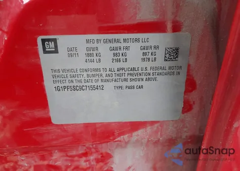 2012 Chevrolet Cruze 1Lt from USA, damaged, VIN 1G1PF5SC9C7155412